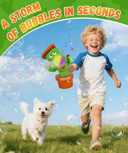 Bubble Machine for Kids, Rechargeable Cactus Bubble Maker with Lights & Music, Dancing Bubble Machine Toy with Bubble Solution Included, Outdoor Summer Toys for Kids, Birthday Party & Gift in Kuwait