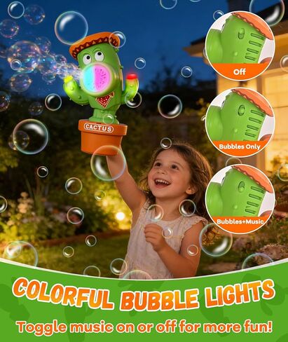 Bubble Machine for Kids, Rechargeable Cactus Bubble Maker with Lights & Music, Dancing Bubble Machine Toy with Bubble Solution Included, Outdoor Summer Toys for Kids, Birthday Party & Gift in Kuwait