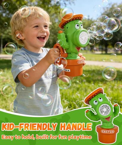 Bubble Machine for Kids, Rechargeable Cactus Bubble Maker with Lights & Music, Dancing Bubble Machine Toy with Bubble Solution Included, Outdoor Summer Toys for Kids, Birthday Party & Gift in Kuwait
