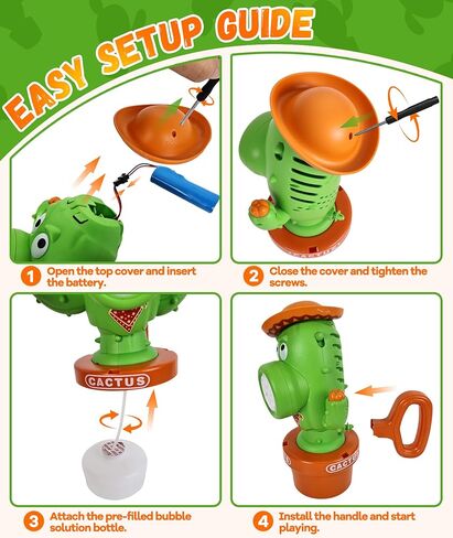 Bubble Machine for Kids, Rechargeable Cactus Bubble Maker with Lights & Music, Dancing Bubble Machine Toy with Bubble Solution Included, Outdoor Summer Toys for Kids, Birthday Party & Gift in Kuwait