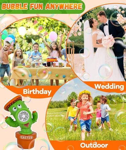 Bubble Machine for Kids, Rechargeable Cactus Bubble Maker with Lights & Music, Dancing Bubble Machine Toy with Bubble Solution Included, Outdoor Summer Toys for Kids, Birthday Party & Gift in Kuwait