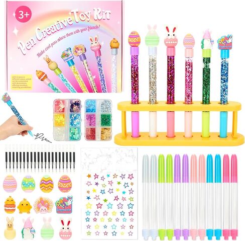 Rilcn DIY Pen Making Kit for Girls, 41 PCS Glitter Floaty Pens Craft Set, Makes 6 Sparkly Pens, Birthday Christmas Easter Gifts for Kids Tweens Ages 6 7 8 9 10 11 12 in Saudi Arabia