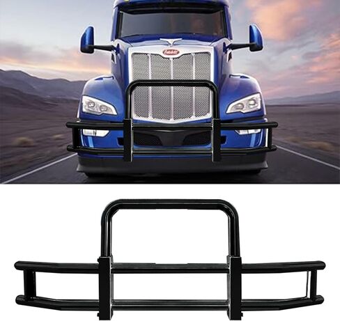 واقي الغزلان متوافق مع 2013-2021 Peterbilt 579 Peterbilt 587 (غير مناسب للشاحنة الأمامية مع مستشعر جانبي)، مصد أمامي كبير ممتاز Q235 Iron Deer Guard واقي ممتص الصدمات مع دعامات (النمط 6) in Kuwait