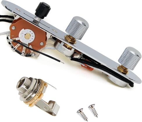 Fully Loaded Control Plate for 6 String Electric Guitars with Humbucker Pickups, Wired 3-way Blade Switch 500k Large Poentiometers 0.022uF Orange Capacitor, Knurled Controls Knobs, Chrome in Saudi Arabia