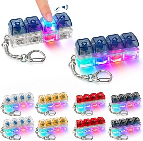 4PCS Light Up Keyboard Fidget Toy, 4-Key LED Keyboard Fidget Clicker Keychain with RGB Lights, Portable Mechanical-Style Sensory Desk Toy for Adults and Teens in Saudi Arabia