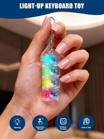 4PCS Light Up Keyboard Fidget Toy, 4-Key LED Keyboard Fidget Clicker Keychain with RGB Lights, Portable Mechanical-Style Sensory Desk Toy for Adults and Teens in Saudi Arabia