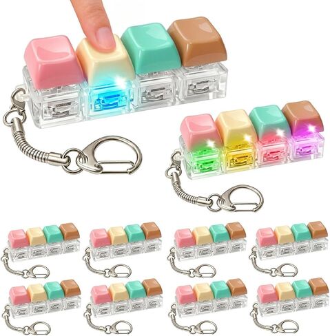 4PCS Light Up Keyboard Fidget Toy, 4-Key LED Keyboard Fidget Clicker Keychain with RGB Lights, Portable Mechanical-Style Sensory Desk Toy for Adults and Teens in Saudi Arabia