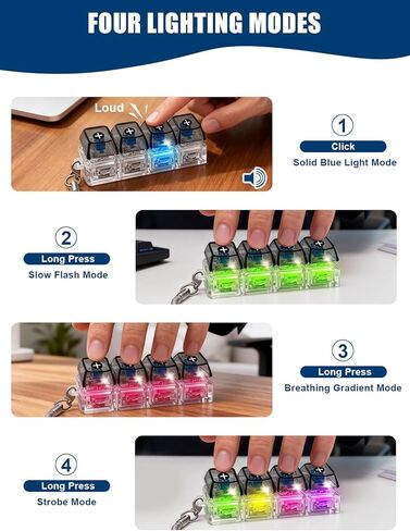 4PCS Light Up Keyboard Fidget Toy, 4-Key LED Keyboard Fidget Clicker Keychain with RGB Lights, Portable Mechanical-Style Sensory Desk Toy for Adults and Teens in Saudi Arabia