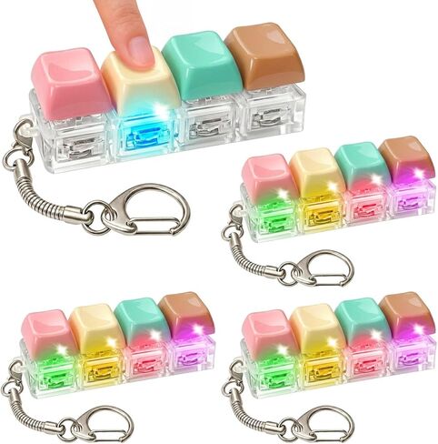 4PCS Light Up Keyboard Fidget Toy, 4-Key LED Keyboard Fidget Clicker Keychain with RGB Lights, Portable Mechanical-Style Sensory Desk Toy for Adults and Teens in Saudi Arabia