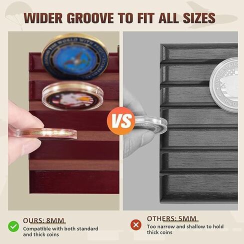 Challenge Coin Display Holder, 4 Row Military Army Collectible Rack Holds 16 Coins Natural Solid Wood Stand for Collectors Veterans -Black (Mahogany) in Saudi Arabia
