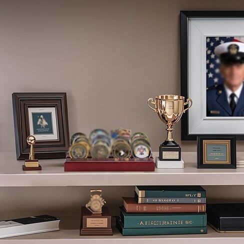 Challenge Coin Display Holder, 4 Row Military Army Collectible Rack Holds 16 Coins Natural Solid Wood Stand for Collectors Veterans -Black (Mahogany) in Saudi Arabia