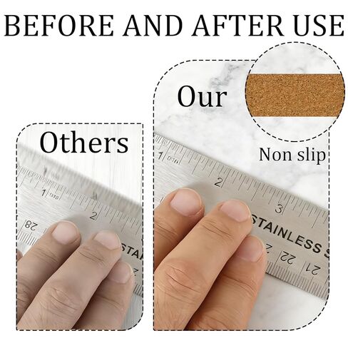 Cork Backed Ruler, Stainless Steel Metal Non-Slip Ruler 6+12+18 Inch with Inch and Centimeters Straight Edge Cork Base Rulers for Drafting Office Tools, Prevent Ink Leakage in Saudi Arabia