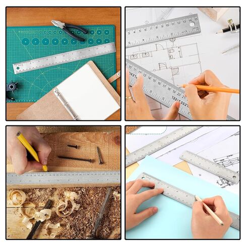 Cork Backed Ruler, Stainless Steel Metal Non-Slip Ruler 6+12+18 Inch with Inch and Centimeters Straight Edge Cork Base Rulers for Drafting Office Tools, Prevent Ink Leakage in Saudi Arabia
