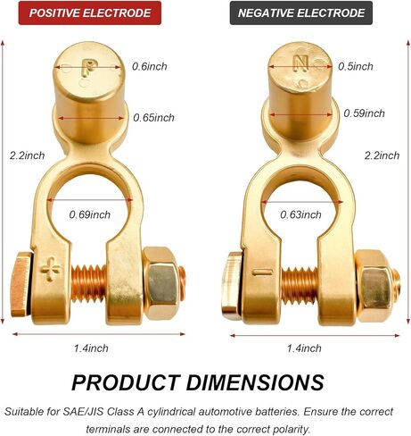 2 PCS SAE to JIS Car Battery Terminals Connector, Positive & Negative Quick-Release Top Post Battery Clamps, SAE to Pencil Post Battery Cable Terminal Adapters for Car Boat in Kuwait