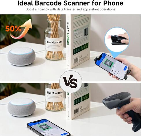 Sumicor Back Clip Bluetooth ماسح الباركود، 3 في 1 Bluetooth5.2 & 2.4G لاسلكي وUSB سلكي قارئ باركود صغير محمول متوافق مع 4.7 بوصة - 6.6 بوصة iPhone، Android الذكي in Kuwait