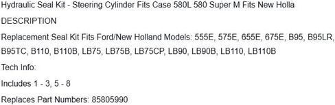 Replacement for Case Hydraulic Seal Kit - Steering Cylinder Fits 580L 580 OEM in Saudi Arabia