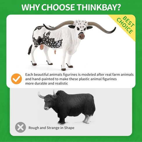 4PCS Highland Cow & Texas Longhorn Bull Farm Animals Figurines for Kids 3 4 5+, Plastic Cow Bull Farm Animal Toys for Boys Girls, Include 2 Calfs, Birthday Gift Cake Toppers Party Favors in Kuwait