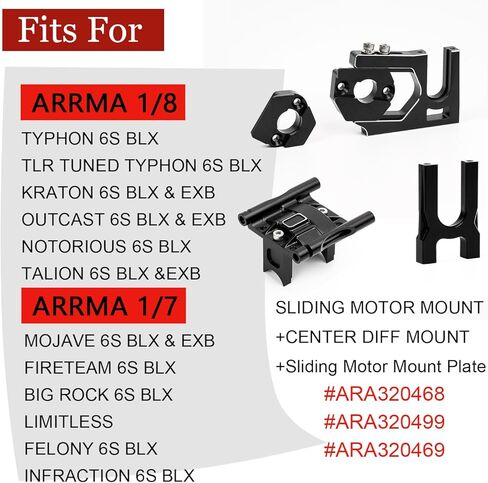 Aluminium Center Differential Mount&Diff Cover Sliding Motor Mount ARA320468 for Arrma 6S 1/8 Kraton/Notorious/Outcast/Talion/Typhon1/7Mojave/Felony/Infraction/Fireteam,Limitless F1,Mount Upgrade Part in Saudi Arabia