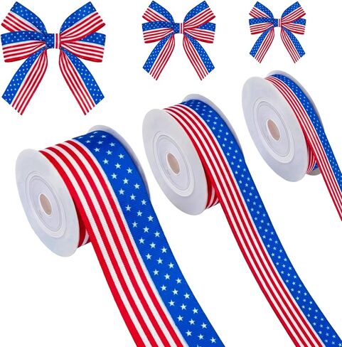3 Rolls Red White and Blue Ribbon 15 Yard Patriotic Ribbon American Flag Striped Grosgrain Ribbons for Crafts DIY Gift Wrapping 4th of July Decorations 3/8, 7/8, 1.5 Inch in Saudi Arabia