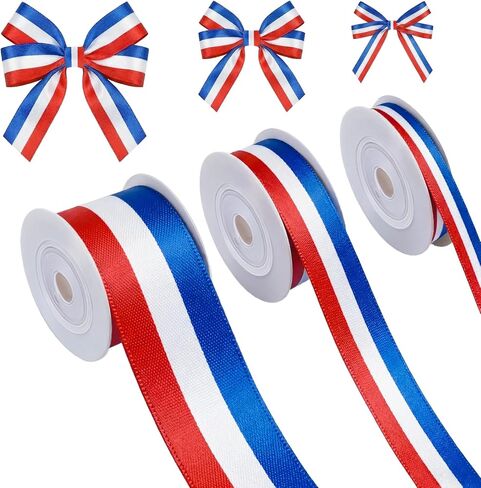 3 Rolls Red White and Blue Ribbon 15 Yard Patriotic Ribbon American Flag Striped Grosgrain Ribbons for Crafts DIY Gift Wrapping 4th of July Decorations 3/8, 7/8, 1.5 Inch in Saudi Arabia