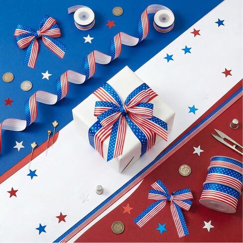 3 Rolls Red White and Blue Ribbon 15 Yard Patriotic Ribbon American Flag Striped Grosgrain Ribbons for Crafts DIY Gift Wrapping 4th of July Decorations 3/8, 7/8, 1.5 Inch in Saudi Arabia