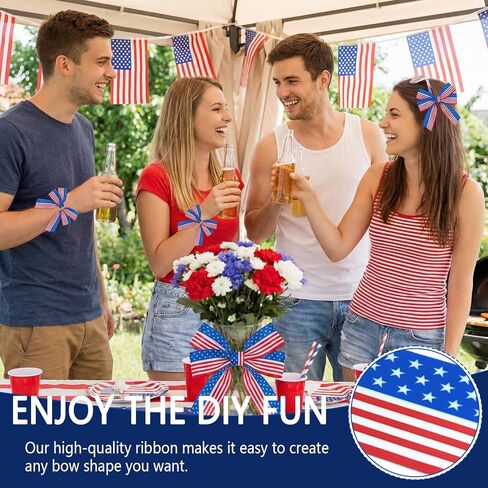 3 Rolls Red White and Blue Ribbon 15 Yard Patriotic Ribbon American Flag Striped Grosgrain Ribbons for Crafts DIY Gift Wrapping 4th of July Decorations 3/8, 7/8, 1.5 Inch in Saudi Arabia