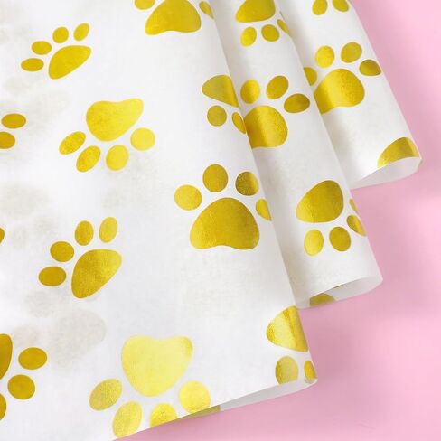 Hi Sasara 30 Sheets Large 20 x 28 inch Gold Dog Paw Print Tissue Paper Bulk Gold Dog Paw Print Tissue Paper for Gift Bags Birthday Holiday (White with Gold) in Kuwait