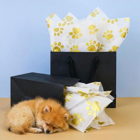 Hi Sasara 30 Sheets Large 20 x 28 inch Gold Dog Paw Print Tissue Paper Bulk Gold Dog Paw Print Tissue Paper for Gift Bags Birthday Holiday (White with Gold) in Kuwait