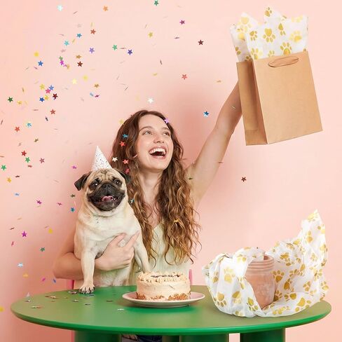 Hi Sasara 30 Sheets Large 20 x 28 inch Gold Dog Paw Print Tissue Paper Bulk Gold Dog Paw Print Tissue Paper for Gift Bags Birthday Holiday (White with Gold) in Kuwait