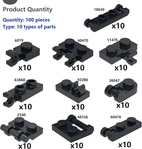 مكعبات بناء من فئة Clip Plate، 100 قطعة، 10 أنواع، متوافقة مع أجزاء وقطع Lego لبناء MOC، أسود in Kuwait