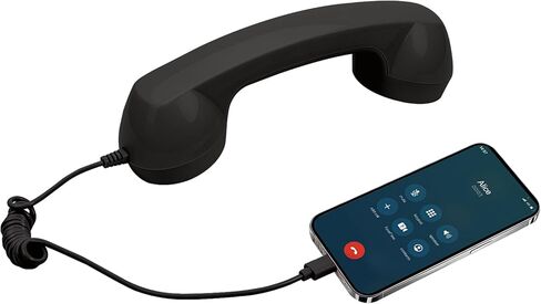 Retro Phone Handset for Type-C, Vintage Wired Plug in Handheld Cell Phone, Plug and Play for Call, with Volume Control & Mic, Noise Reduction, Landline Handle Receiver with Microphone (Black) in Saudi Arabia