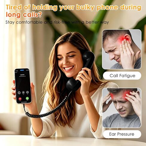 Retro Phone Handset for Type-C, Vintage Wired Plug in Handheld Cell Phone, Plug and Play for Call, with Volume Control & Mic, Noise Reduction, Landline Handle Receiver with Microphone (Black) in Saudi Arabia