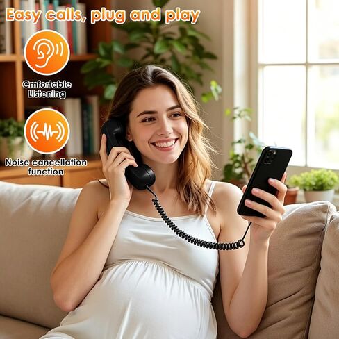 Retro Phone Handset for Type-C, Vintage Wired Plug in Handheld Cell Phone, Plug and Play for Call, with Volume Control & Mic, Noise Reduction, Landline Handle Receiver with Microphone (Black) in Saudi Arabia