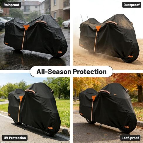 غطاء دراجة نارية XYZCTEM عالي التحمل مقاوم للماء مع صندوق جانبي وعلوي، يناسب Harley Davidson Ultra Limited، Road Glide Limited، Gold Wing، Road Master خارجي حماية من جميع الأحوال الجوية، 110 بوصة in Kuwait