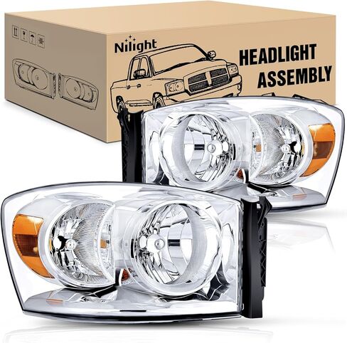 Nilight 2007 2008 2009 مجموعة المصابيح الأمامية دودج رام 2 حزمة متوافقة مع 2006-2008 دودج رام 1500 2006-2009 دودج رام 2500 3500 استبدال المصابيح الأمامية للسائق وجانب الركاب، ضمان لمدة عامين in Saudi Arabia