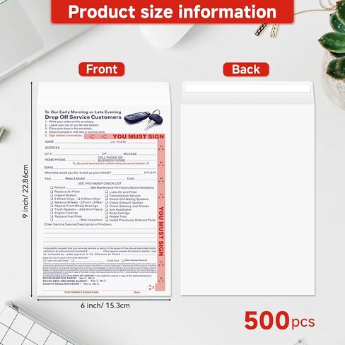 500 PCS Key Drop Envelopes Bulk - 6 x 9 inch Night After Hours Self-Adhesive Cash Drop Off Envelopes for Auto Shop Repair & Service in Saudi Arabia