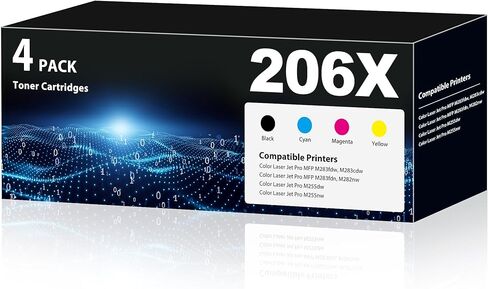 خراطيش حبر 206A (مع شريحة) Pro MFP M283fdw M283cdw متوافقة مع مجموعة خراطيش حبر HP 206A 206X HP206A W2110A لطابعة Color LaserJet Pro MFP M283cdw M283fdw M255dw M255nw (4 عبوات) in Kuwait