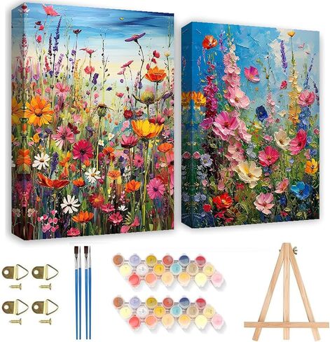 2Pack Flowers Paint by Numbers Kit for Adults Beginners, Floral in Tin Cans Adults Paint by Number Kits with framed-Wood Easel, DIY Acrylic Oil Painting by Numbers Crafts for Home Wall Decor 8X12 Inch in Saudi Arabia