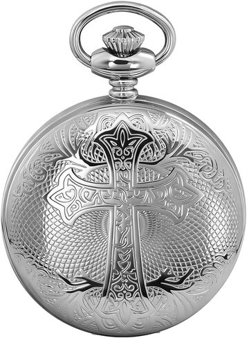 Automatic Pocket Watch Mechanical Pocket Watches Cross Pattern with Chain Christmas Graduation Birthday Gifts Father's Day in Saudi Arabia