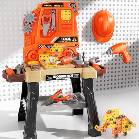 2-in-1 Kids Tool Bench Set, 152 Pcs Toddler Tool Toy Playset with Electric Drill & Realistic Tools, STEM Building Pretend Play Construction Toys for Boys, Toddlers Toys Gifts for Kids Ages 3 4 5 6 7 in Saudi Arabia