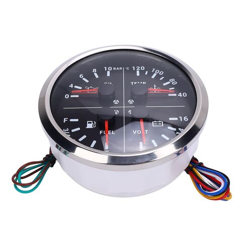 Fabater Automotive Gauges, 4 in 1 Multifunction Accurate Measurement Gauge, Digital Display Gauge with Easy Installation for RV Yacht Truck (Black Dial Black Bezel) in Saudi Arabia