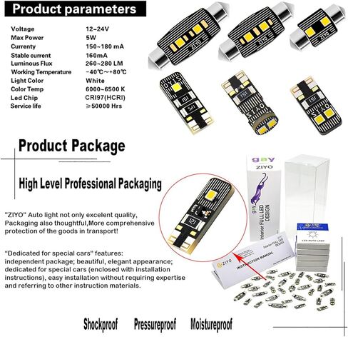 ZIYO LED Interior Light Kit for Volvo XC90 2002-2014 Dome Light Bulbs Replacement Package, 6000K Xenon White LED Lights Accessories Upgrade Error Free (18 Bulbs) in Saudi Arabia