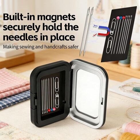 IOGOG Magnetic Needle Case, Strong Magnetic Needle Holder, Portable Needle Case with Clear Lid, Durable Iron Needle Holder Case for Pins Up to 6.5cm, Sewing Needle Case for Sewing, Quilting & DIY in Saudi Arabia