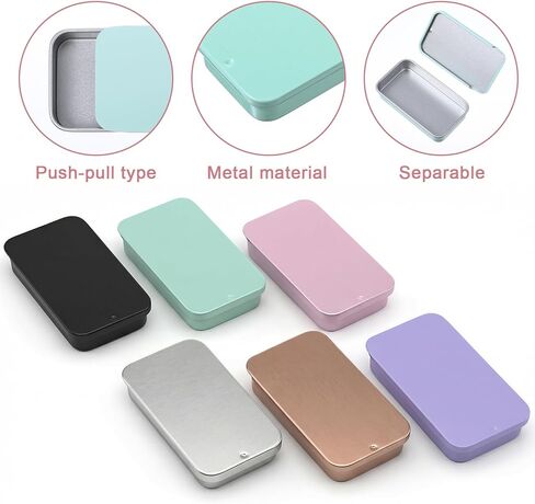 6PCS Needle Tin Mini Metal Tin Box Containers, Slide Top Rectangular Storage Small Tins Box, Metal Organizer for Candy, Jewelry, Crafts, Needles in Kuwait