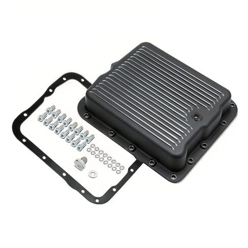 مقلاة زيت ناقل الحركة من الألومنيوم مع قابس تصريف وحشية ومسامير - مجموعة المكونات تناسب GM 700R4 4L60E 4L60، عمق المقلاة 2-5/8 بوصة، تحل محل OE# SP8594BK in Kuwait