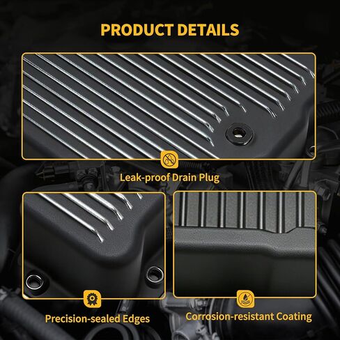 مقلاة زيت ناقل الحركة من الألومنيوم مع قابس تصريف وحشية ومسامير - مجموعة المكونات تناسب GM 700R4 4L60E 4L60، عمق المقلاة 2-5/8 بوصة، تحل محل OE# SP8594BK in Kuwait