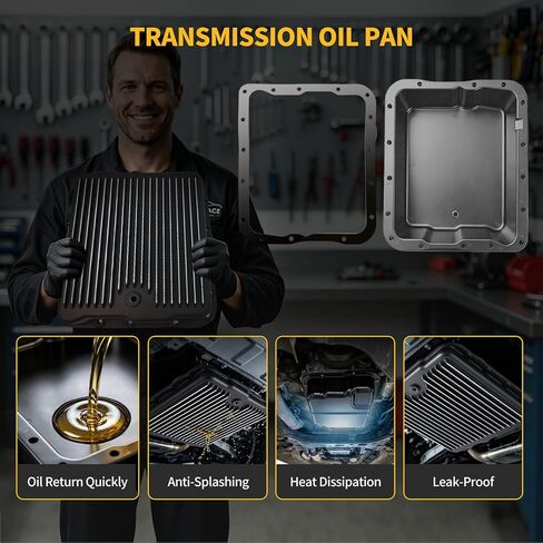 مقلاة زيت ناقل الحركة من الألومنيوم مع قابس تصريف وحشية ومسامير - مجموعة المكونات تناسب GM 700R4 4L60E 4L60، عمق المقلاة 2-5/8 بوصة، تحل محل OE# SP8594BK in Kuwait