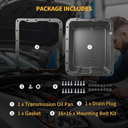 مقلاة زيت ناقل الحركة من الألومنيوم مع قابس تصريف وحشية ومسامير - مجموعة المكونات تناسب GM 700R4 4L60E 4L60، عمق المقلاة 2-5/8 بوصة، تحل محل OE# SP8594BK in Kuwait