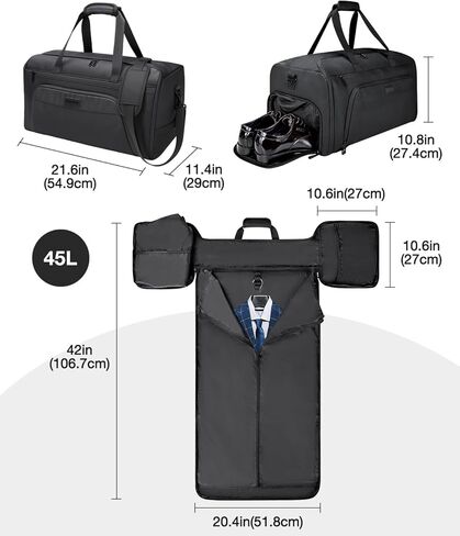 Noozion Garment Duffle Bags for Travel, Convertible Garment Bag with Shoe Compartment,3 in 1 Waterproof Travel Suit Bag with Shoulder Strap for Men Women in Saudi Arabia