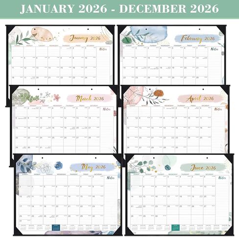 تقويم مكتب 2026 - تقويم مكتب 2026، 22 بوصة × 17 بوصة، يناير 2026 - ديسمبر 2026، 12 تقويمًا شهريًا للمكتب/الحائط، كتل كبيرة مسطرة، ملاحظات، ورق سميك، واقي زاوية، تقويمات مكتب ملفوفة مع صندوق in Kuwait